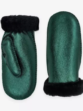 Moufles cuir 100% mouton vert métallisées