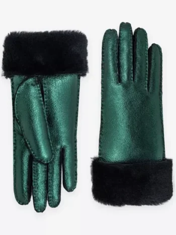 Gants cuir 100% mouton vert métallisé - Glove Story