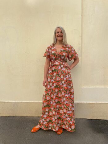 Robe Judith blockprint corail - Les Roussoeurs